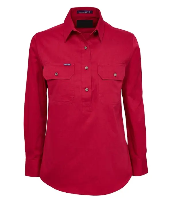 Camisa de trabajo de manga larga con medio botón para mujer, camisas 100% de algodón