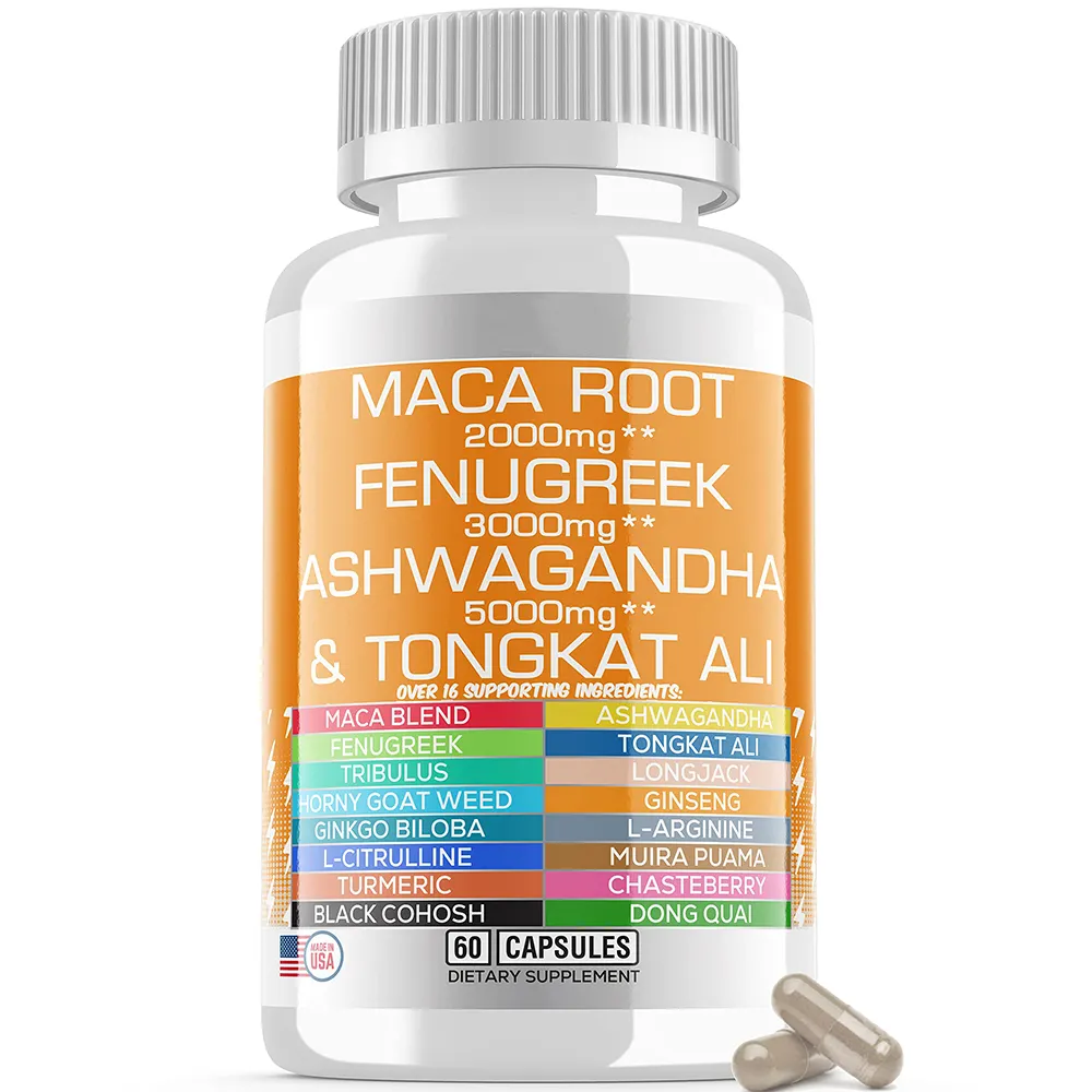 Fenugreek Ashwagandha Tongkat L Arginine Ginseng Energyをすべて1つのスタミナサプリメントに含むOEMマカ根カプセル