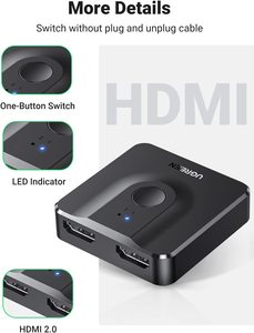UGREEN CM217 Conmutador de 2 Entradas y 1 Salida, Conmutador Bidireccional de 2 Entradas y 60Hz con Divisor de 2 Salidas, Compatible con 4K y 3D, Divisor Bidireccional, 2 Unidades