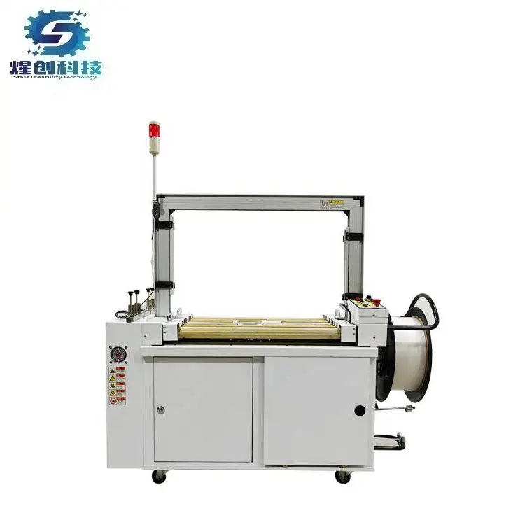 Totalmente Automático Online Carton Box Strapping Banding Machine Com Roller Driven Table