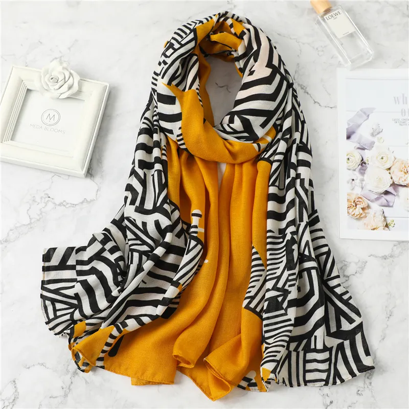 2021 Luxury Spring England Style Long Shawl Cotton Linen Brand Fashion Women Printed Scarf Hijab