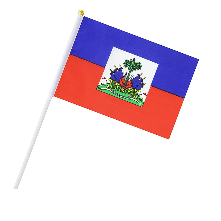 La migliore vendita di alta qualità 14*21cm Haiti Mini tenuta in mano bandiera ondeggiante con palo di plastica