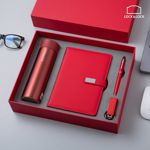 Costom nuovo Design Notebook Business Office Set regalo A5 semplice taccuino USB Set regalo in pelle rigida con copertina rigida per appunti con bottiglia - Product Image 1