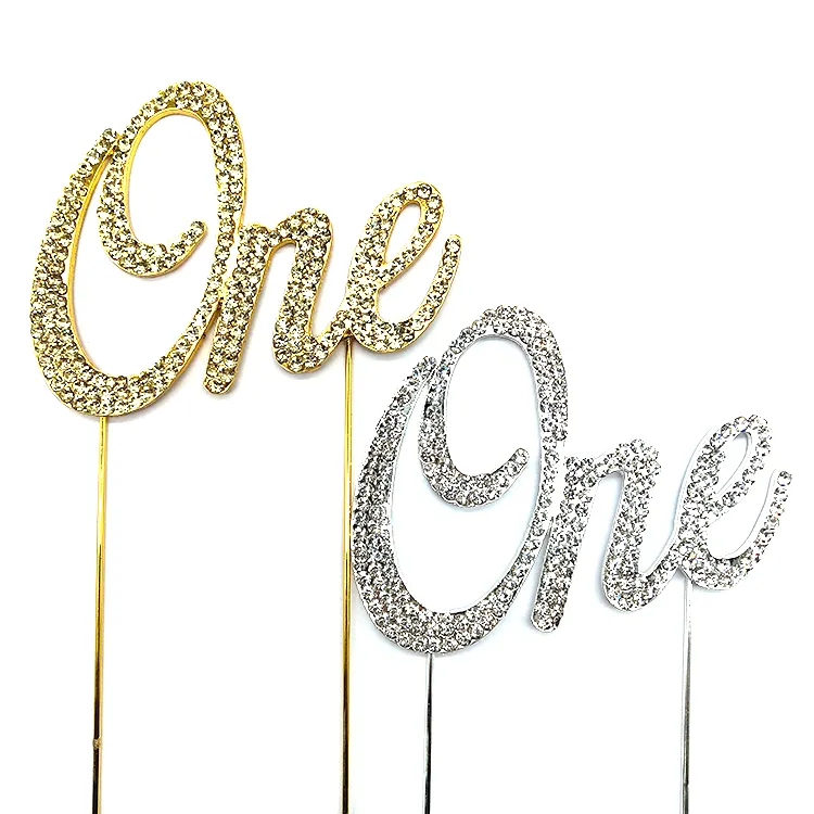 All'ingrosso moda in lega di buon compleanno strass di cristallo uno Cake Topper per bambini 1 ° compleanno torta decorazioni forniture