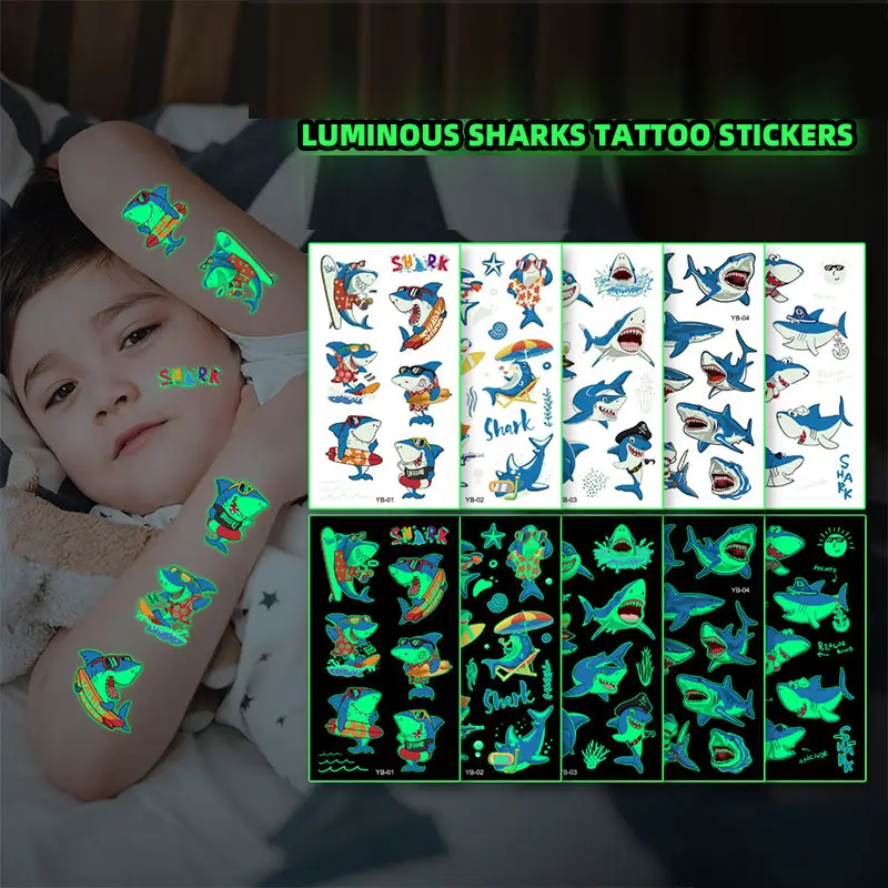 Conjunto de adesivos de tatuagem de rosto de animal, adesivo temporário de água fluorescente para crianças, adesivo de tatuagem de borboleta com glitter