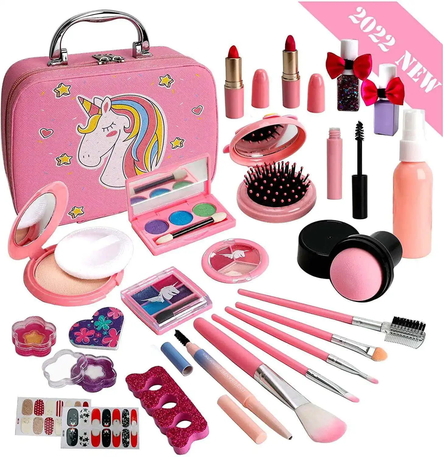 Scatola portatile unicorno kit trucco per bambini cosmetici set trucco per bambini per ragazze kit trucco giocattoli per ragazze