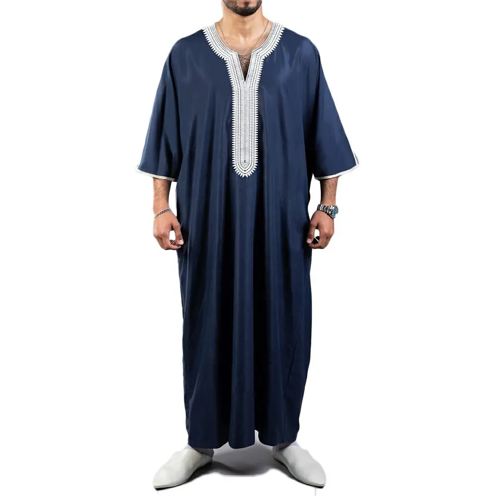 9174 2024 اللباس الصيفي التقليدي المطرز للرجال المسلمين ثوب المغربي ثوب إسلامي رمضان ثوب عباية
