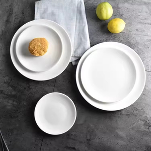 New Arrival Design Flat <strong>Plat</strong> Dishes Oem Hotel 7-10 Inch Pure White Round Ceramic Dinner Plates For Restaurant