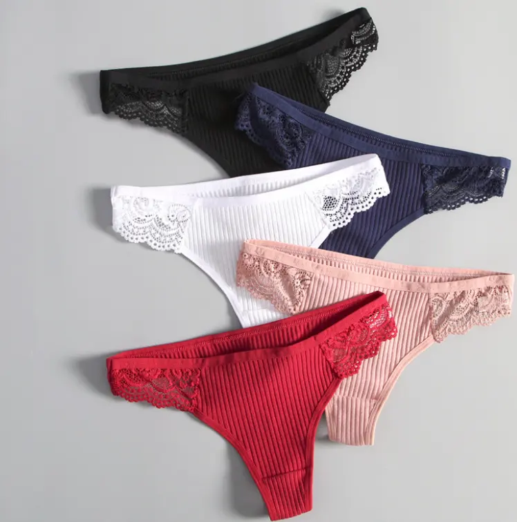 Women Sexy Lace G-Strings Cotton Thongs Bikini Panties Ladies Underpants Briefs Set Stripe Underwear Lingerie