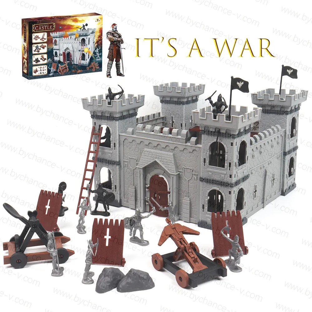 Hadiah Liburan terbaik untuk anak laki-laki mainan permainan otak DIY mainan blok bangunan kastil dengan patung ksatria tentara playset