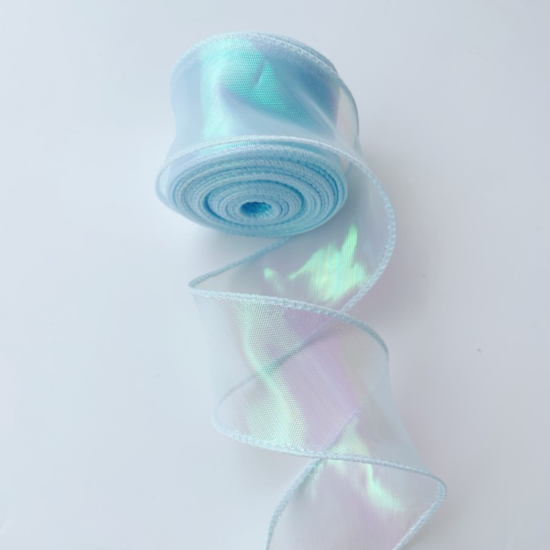 Tulle iridescente a coda di pesce-4 cm-azzurro-9 metri
