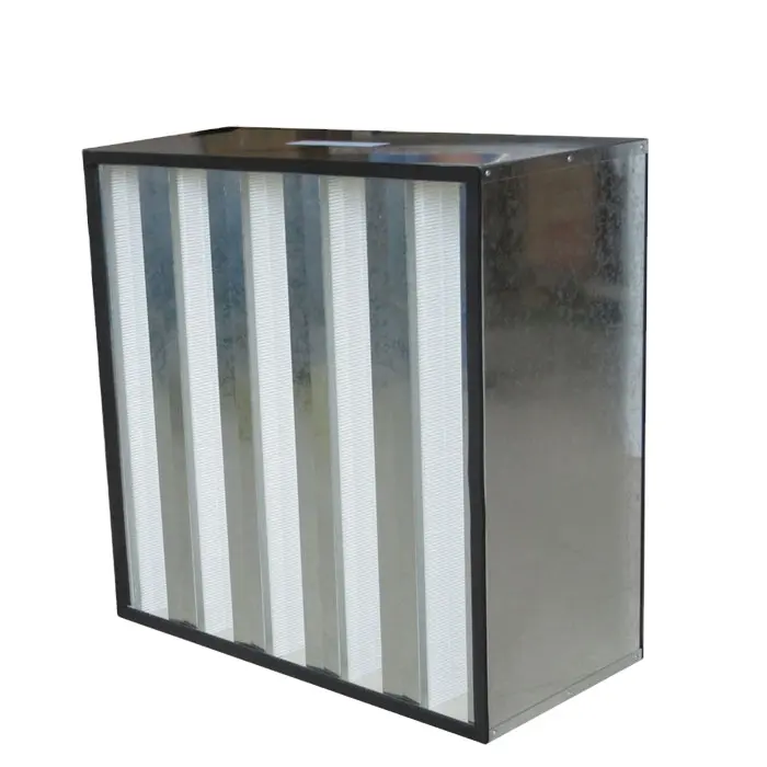 Özelleştirilmiş H13 99.95% V banka Hepa filtre 4V 24x24x12 inç HVAC için, AHU, temiz oda