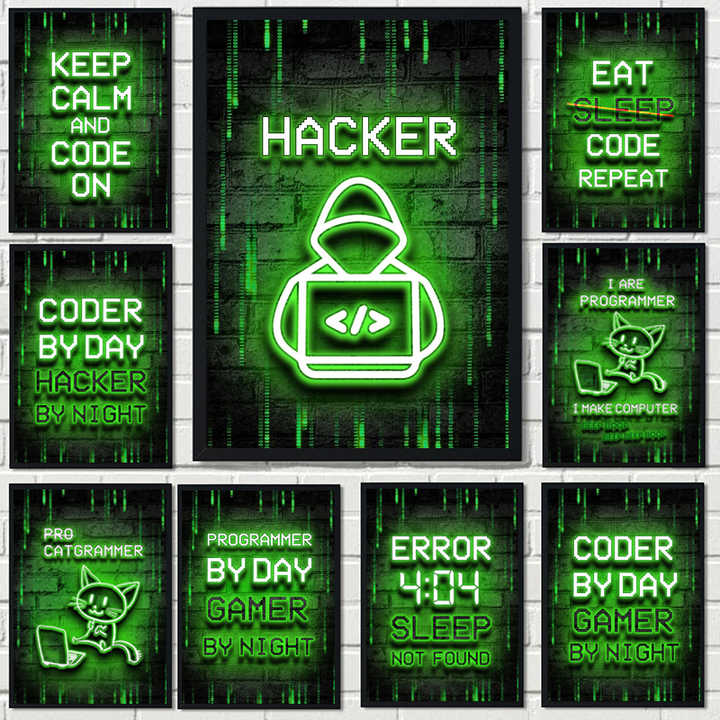 Gamer Programmer Studio Canvas Painting Abstract Wall Art Posters and Prints Hacker Code Pictures Gamer Gift for Boys Room Decor