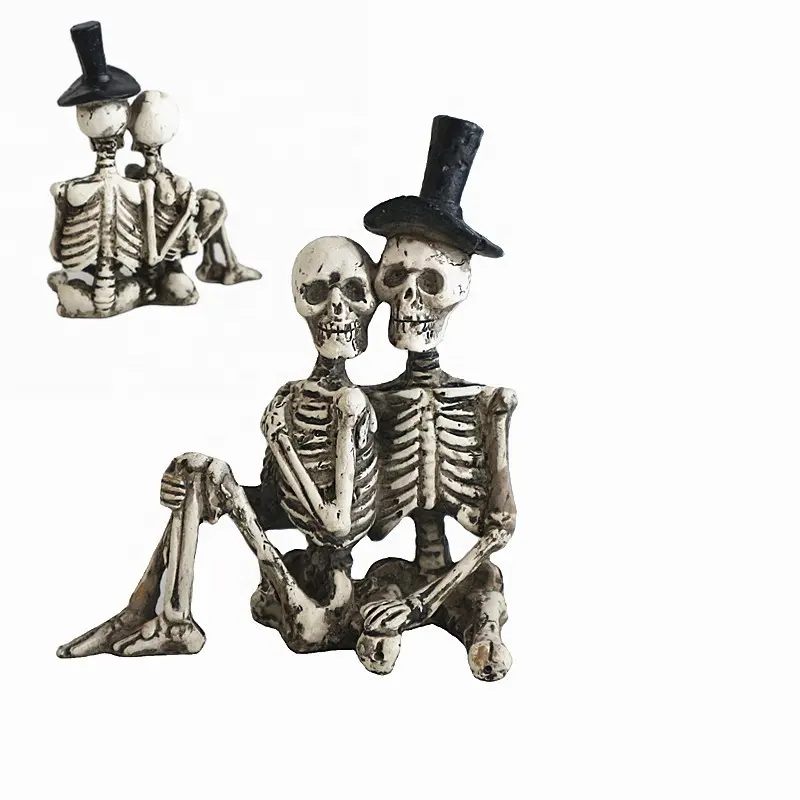 Paar Hars Beeldje Halloween Skeletten Bruid Bruidegom Full Body Skeletten Gothic Decor Hars Verzamelbare Beeldje