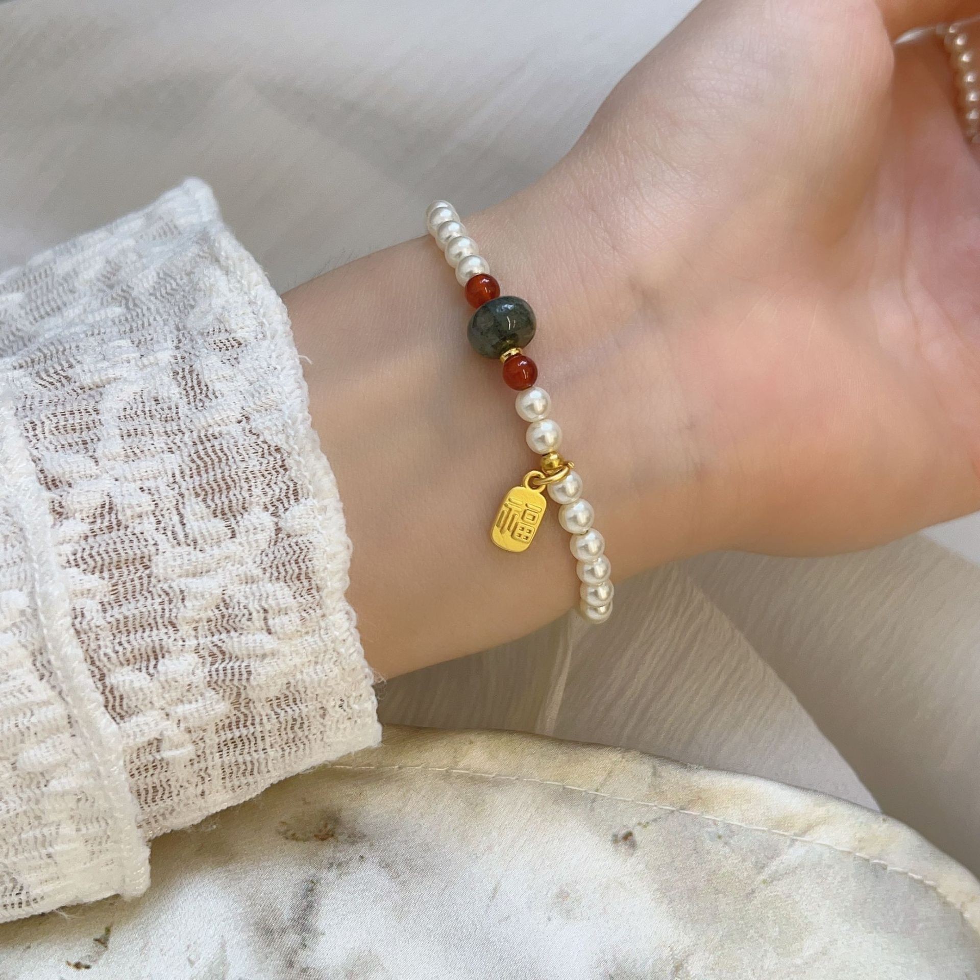 Bracelet de perles Ruyi-cordon élastique -Multi