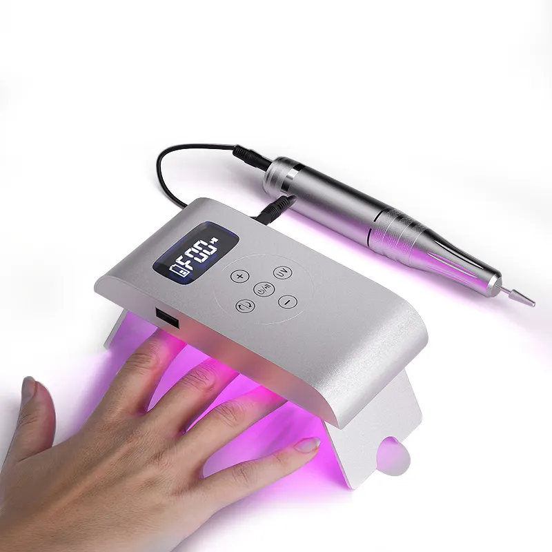 2 in 1 Nail Drill Machine with UV LED Lamp Set Rechargeable Professional Red Light Electric Nail Drill and Nail Lamp Kit