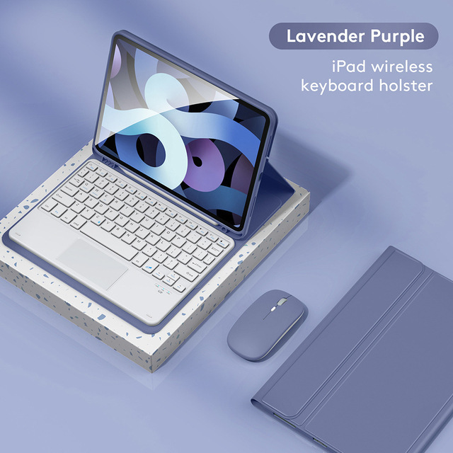 Étui en cuir violet foncé-clavier et souris tactiles carrés blancs