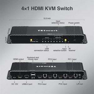 TESmart ESKTOP-Conmutador KVM HDMI, 4x1 HDCP2.2, monitor compartido con salida de audio USB 2,0 L/R, conmutador KVM 4x1, 4 unidades - Product Image 2
