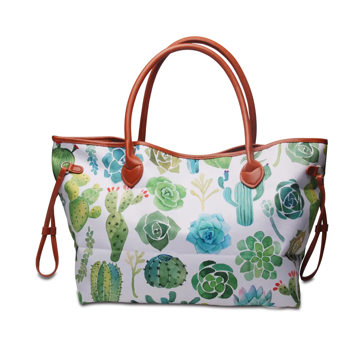 Ready To Ship 50 Pcs Free Shipping Women Canvas Cactus Tote Bag Wholesale Large Size Cactus Travel Shoulder Bag