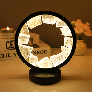 Yuvarlak doğal temizle kuvars kristal işık iyi uyku <span class=keywords><strong>Selenite</strong></span> çakra ev dekorasyon için LED USB işık ham kristal - Product Image 6