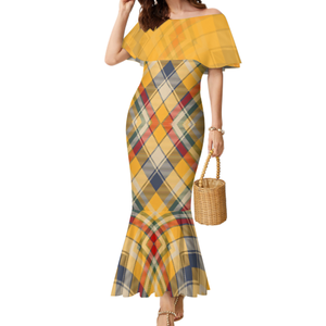 2022 New Arrival Check Pattern Style Custom Milk Silk Fish Tail Dress Upscale <strong>Good</strong> <strong>Looking</strong> Noble Peplum Sheath Fishtail Dress