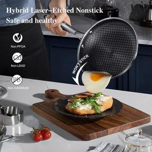ノンスティックフライパンセット8 10および12インチハイブリッド無毒フライパンスキレットふた付き食器洗い機オーブンセーフ誘導対応 - Product Image 6