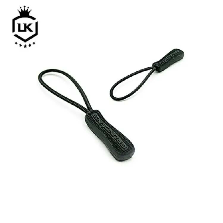 Schwarzes Logo Elastic Cord Zipper Pull Mold Kunststoff Elastic String Zipper Puller Für Sport Garment Bag
