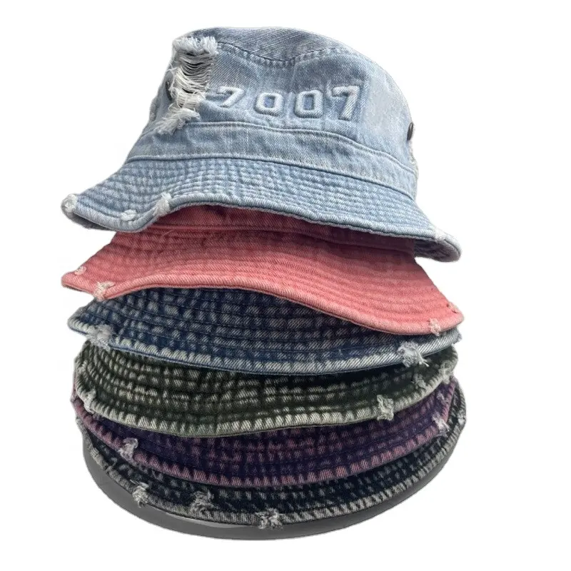 Chapeau seau en jean gaufré vintage personnalisé en détresse style tendance chapeau seau en jean gaufré