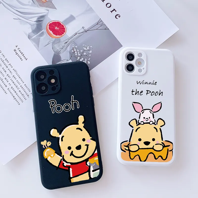 Cartoon cute bear and pig Phone Case for iPhone 14 13 12 11 Pro XR X Xs Max 8 7 Frosted Silicone Cases Soft Back Cover