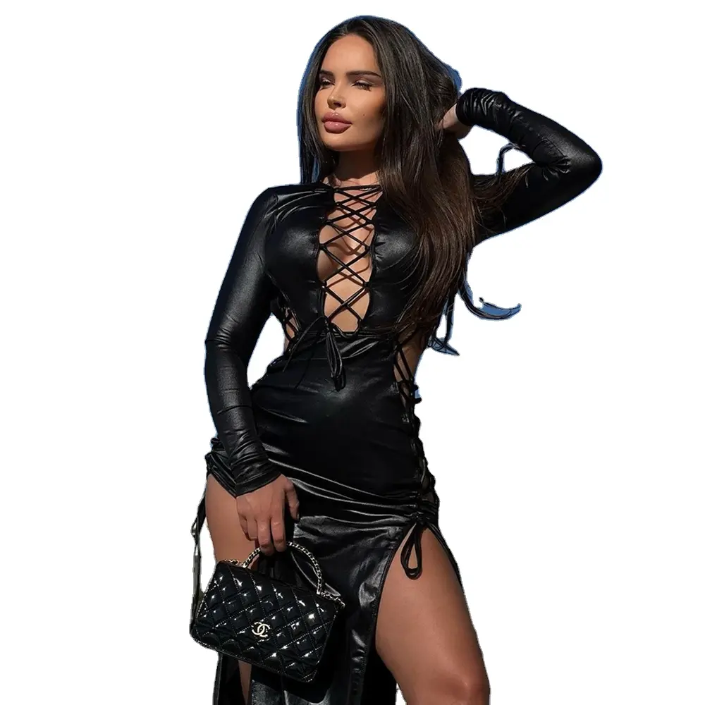 Vestidos sensuais para mulheres, noite exótica, pvc