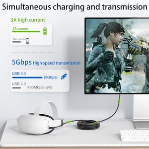 <strong>3</strong> Meters High <strong>Speed</strong> USB3.<strong>2</strong> Cable 10Gbps Data Sync 90&deg; Right Angle VR Cord 100W Fast Charging 4K Video <strong>USB</strong>-C Data Cable - Product Image 5