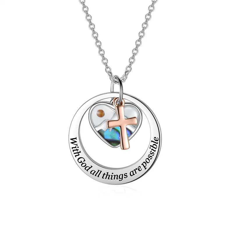 Stainless Steel Necklace Double Color Silver Rose Gold Cross Mustard Seed Pendant Necklace