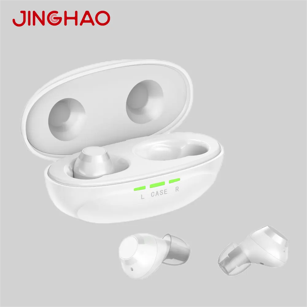 Jinghao White Binaural Rechargeable ITE App et Tap Button Amplificateur pour aides auditives avec Bluetooth sans fil