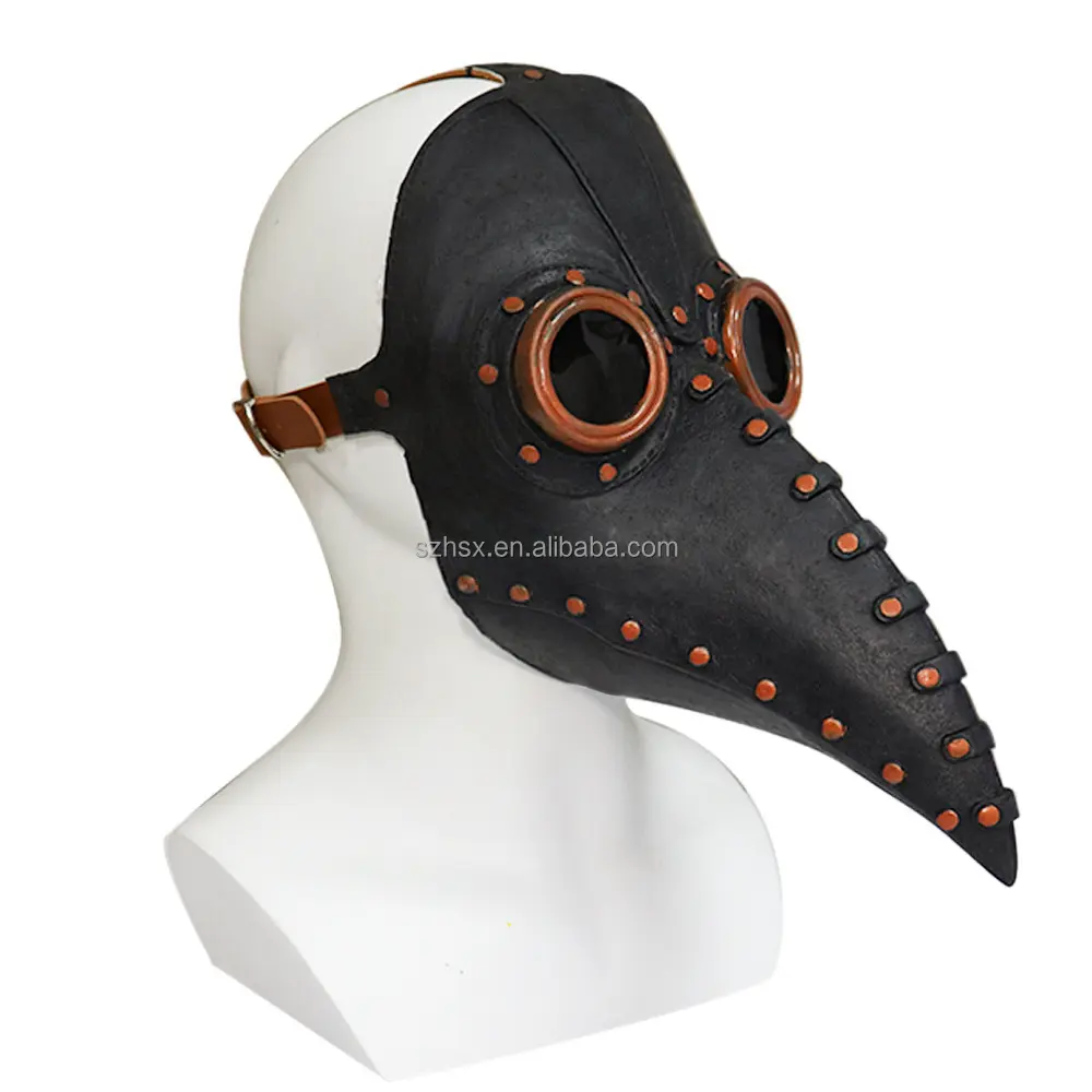 Steampunk médiéval peste docteur Latex tête masque oiseau bec Halloween Cosplay accessoires