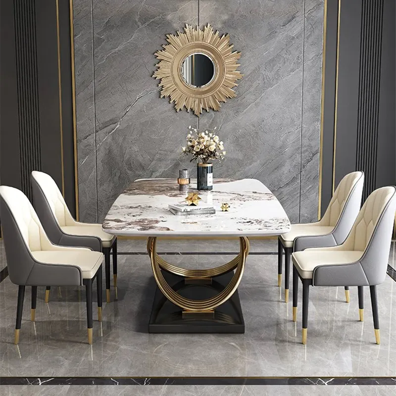 Set da pranzo moderno Set tavolo da pranzo moderno in pietra sinterizzata per mobili per la casa tavoli da pranzo con sedie