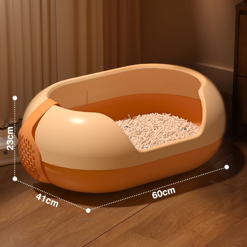 Caja de arena para gatos con cápsula naranja y pala para arena