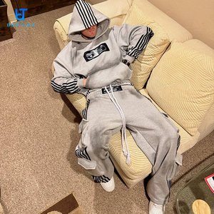 Custom Men <strong>Two</strong> Piece <strong>Sets</strong> Tracksuits 500 Gsm Oversized Baggy Faded Stripe Cargo Double Waist Sweatpants and Hoodie <strong>Set</strong> - Product Image 6