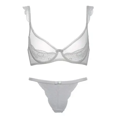 Conjunto de sutiãs e cuecas para mulheres, roupa íntima sexy de renda, conjunto de sutiãs e calcinhas de tamanho grande, lingerie transparente