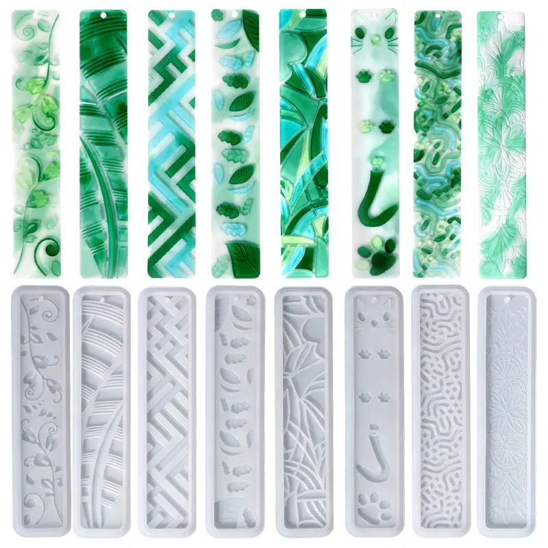 DM677 Rectangle Feather Leaf Cat Claw Pattern Bookmark Silicone Mold Epoxy Resin Jewelry Pendant Mold