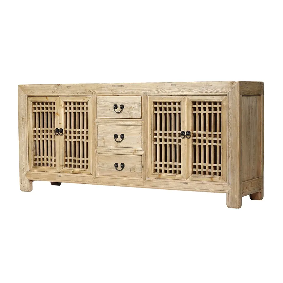 Chinese classic vintage style reclaimed pine wood hand carved natural antique cabinets