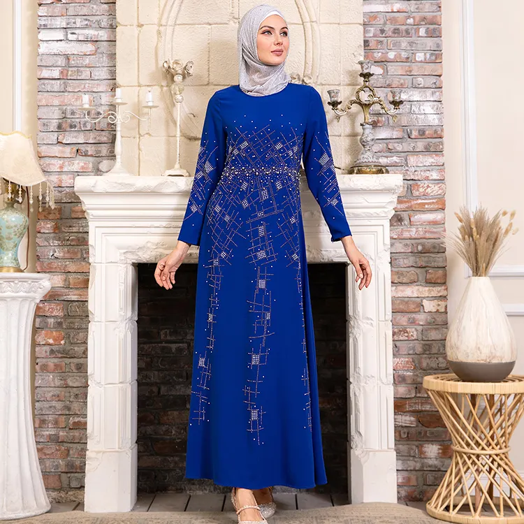 Vestido de noite Abaya com miçangas e strass, roupão muçulmano para mulheres, mais vendido