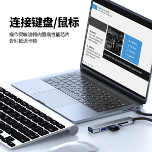 3.0 Type-C USB 2.0 5合1集线器，带SD tf卡读卡器扩展方便的金属USB扩展器，便于库存连接 - Product Image 6