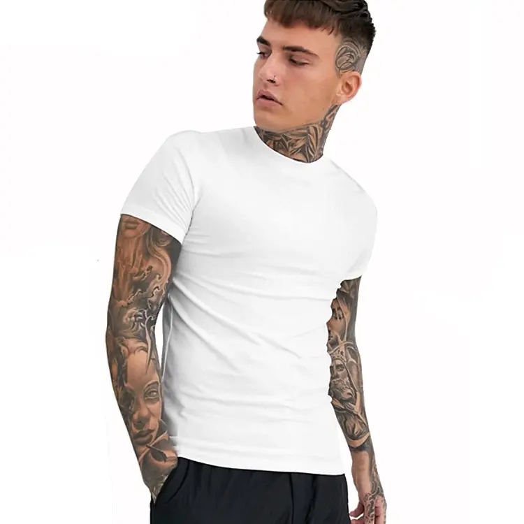 China de fábrica al por mayor de logotipo impreso personalizado barato hombres Camiseta Slim de algodón blanco de la camiseta para los hombres