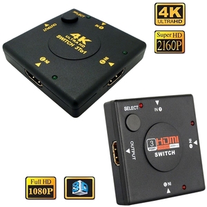 4K 3 <strong>Input</strong> <strong>1</strong> <strong>Output</strong> Mini 3 Port Switch 3X1 VIdeo <strong>Switcher</strong> 3 in <strong>1</strong> Out <strong>Splitter</strong> Box Selector for DVD HDTV PS5