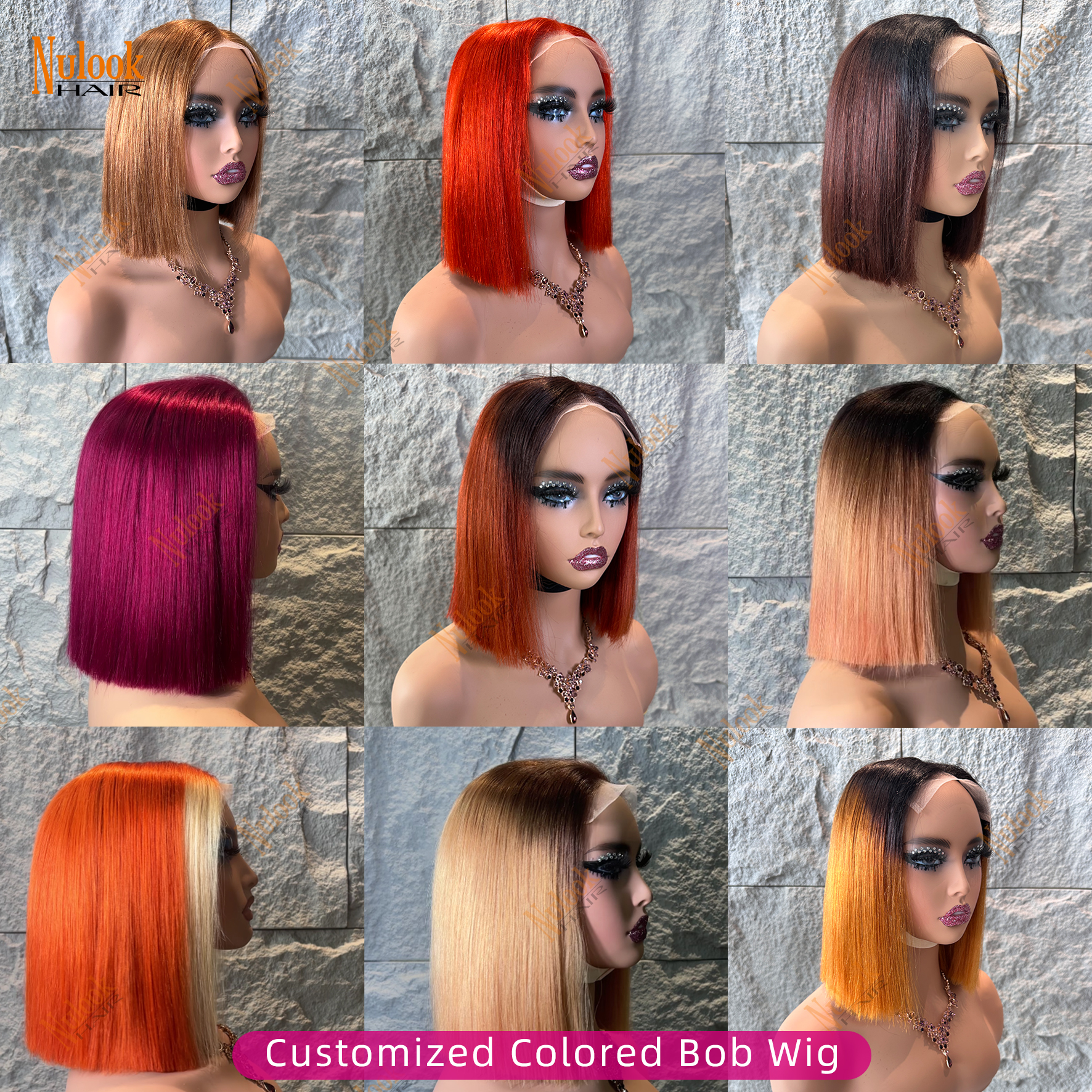 Perruques de cheveux humains Bob colorés