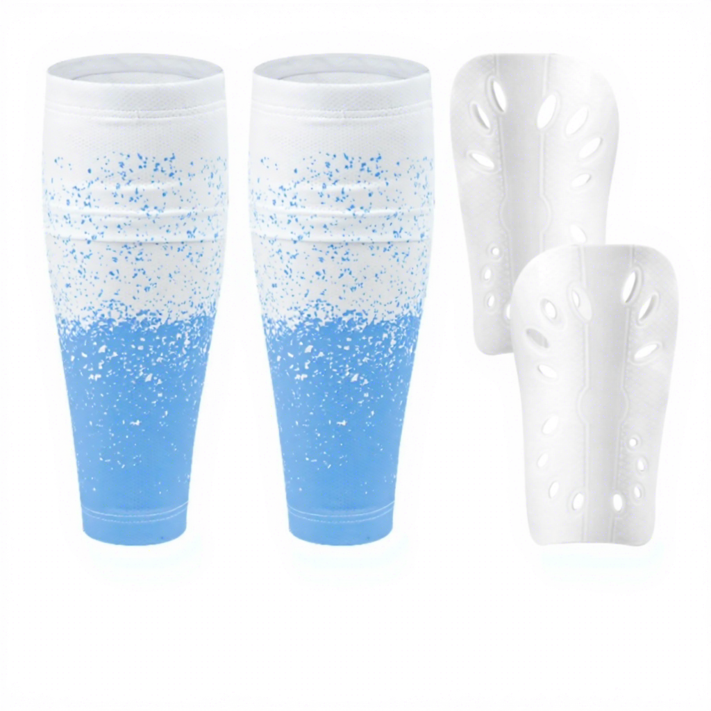White and blue-One set(calf covers+shin guards)