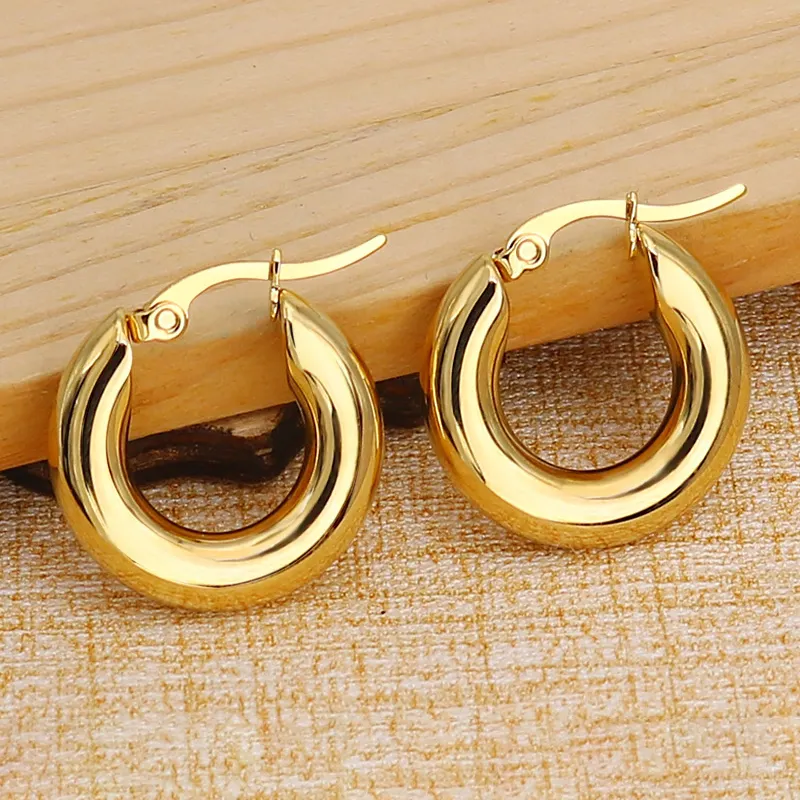 Pendientes de aro gruesos hipoalergénicos para mujer, joyería minimalista, oro de 18k, 316L, de acero inoxidable