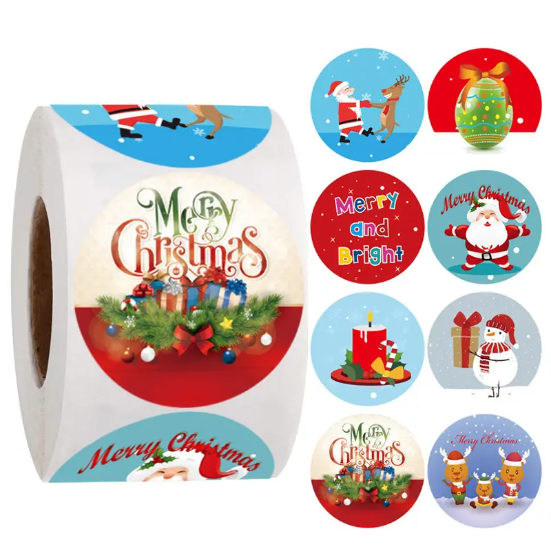 Explosion d'autocollants de Noël colorés 1.5 pouces étiquettes autocollantes de décoration d'emballage de cadeau de Noël de vacances
