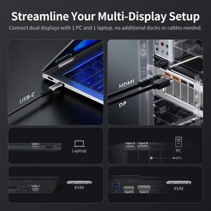适用于笔记本电脑和台式机的TESmart USB-C MST和EDID KVM开关2台电脑高清多媒体接口 + 显示端口USB 3.0 4K60HZ KVM扩展坞 - Product Image 4