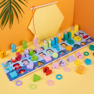 5 in1子供の教育用木製色並べ替え番号形状認識パズル釣りログボードゲーム - Product Image 4